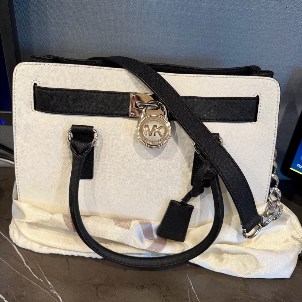 Michael Kors Hamilton Two-Tone Satchel in Black and White
